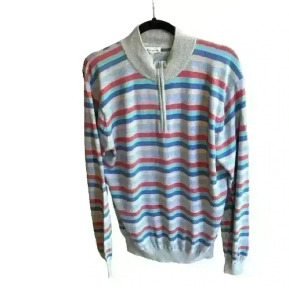 Peter Millar Other - Peter Millar Sweater Men's Large Multicolor Stripe‎ 1/4 Zip Cotton Silk Cashmere